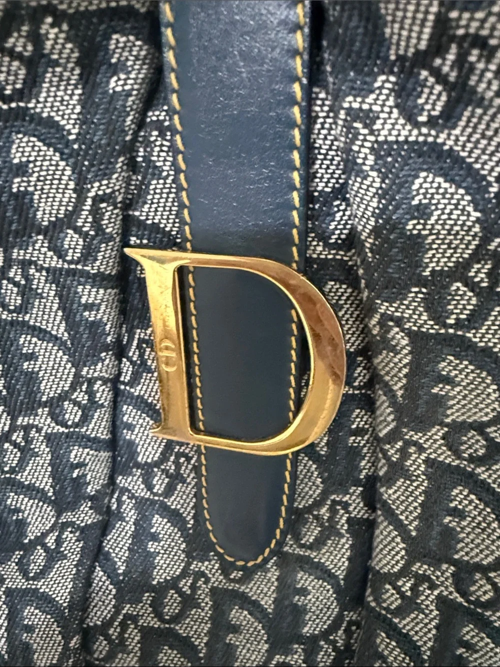 Dior Navy and Grey Jacquard Satchel with Gold 'D' Hardware